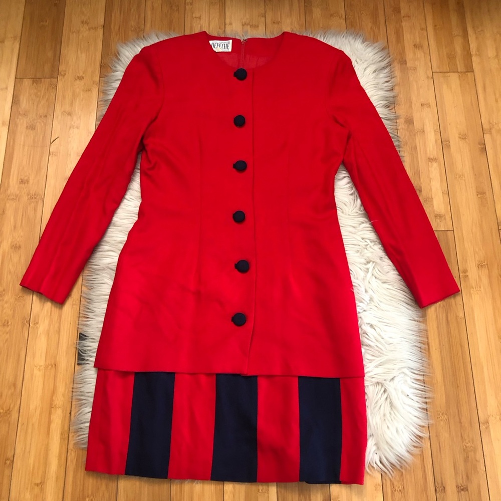 Vintage Yves Cossette Depeche Colorblock Stripes Red Navy Blazer Dress size 10